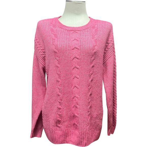 Cabi Elsa Oversized Cable Knit Sweater Pink Medium - Picture 2 of 7